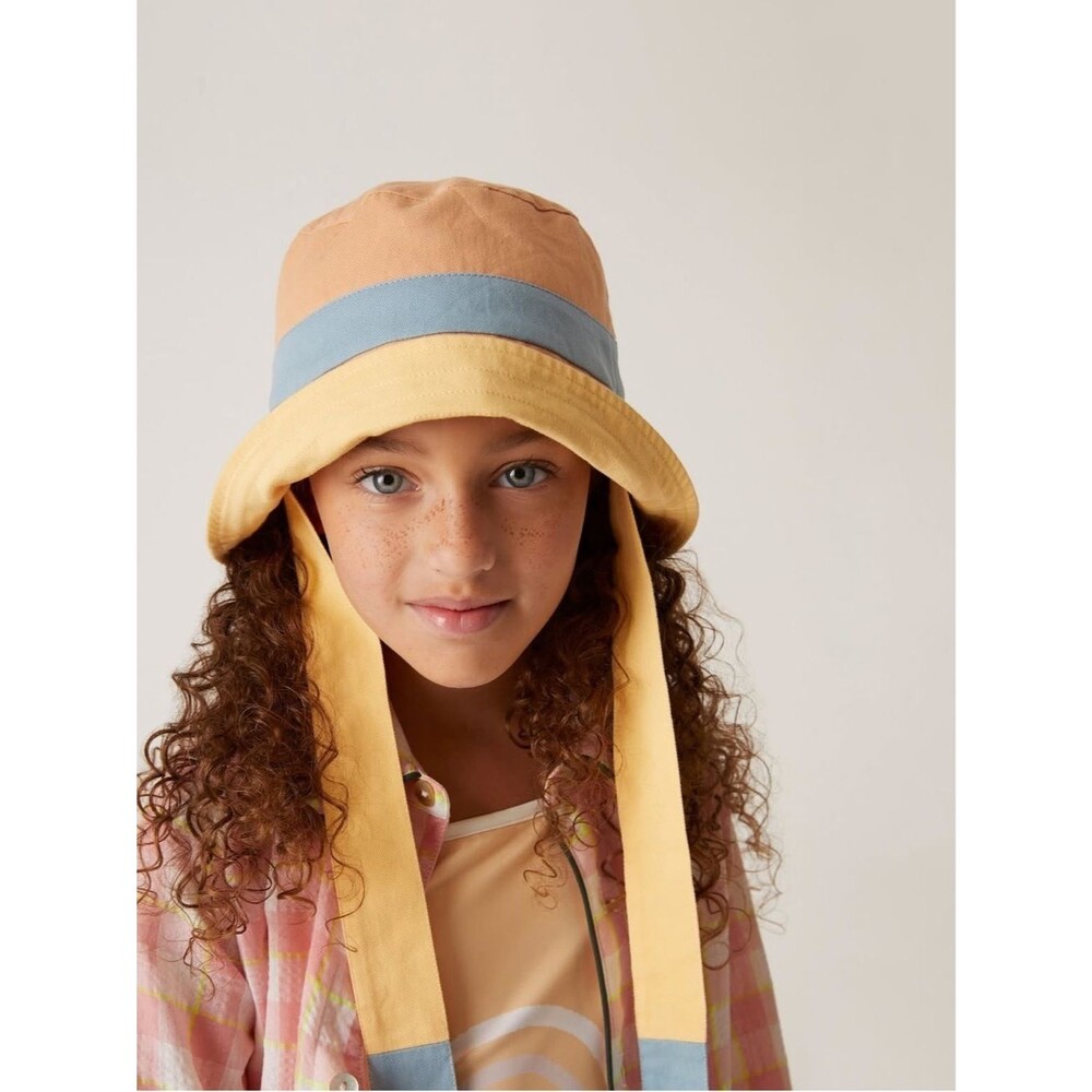 NWT THE SUNDAY COLLECTIVE Singing Wide Brim Beach Hat Peach Bloom Cotton S/M